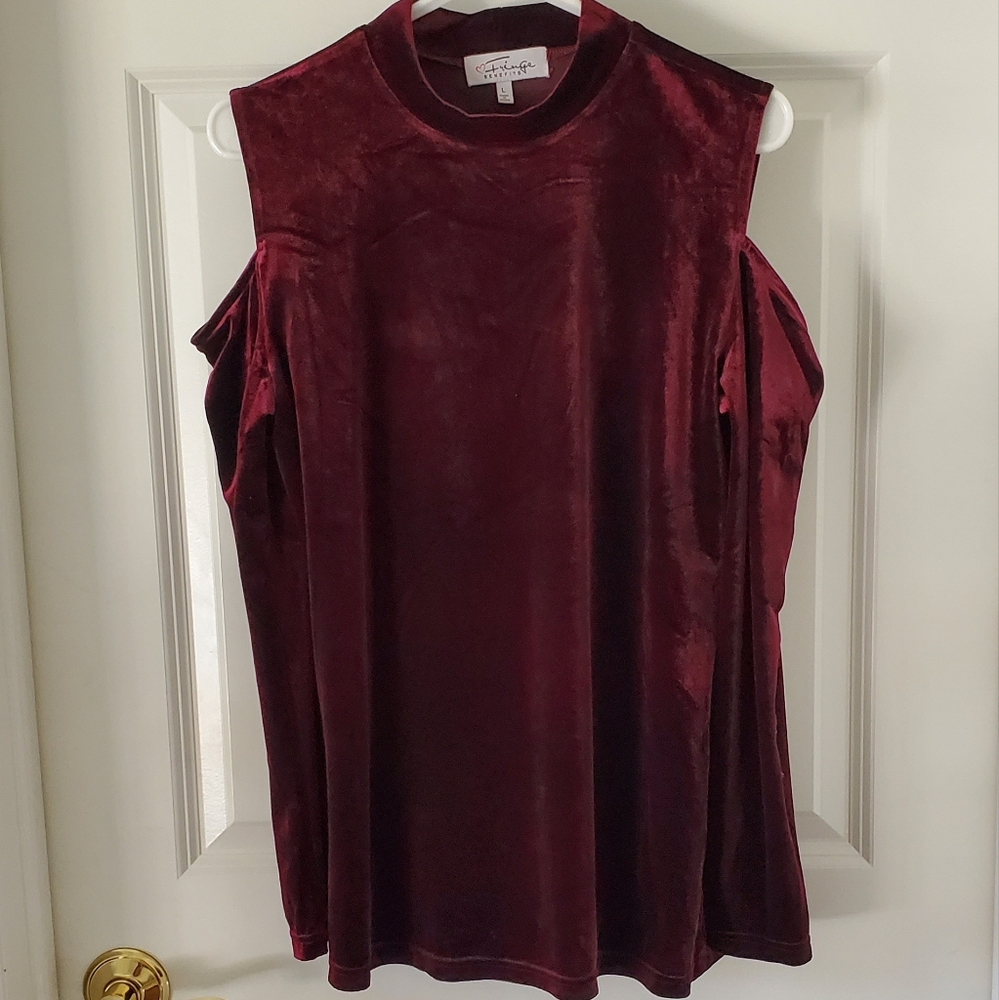 Fringe Benefits Burgundy Cold Shoulder Blouse Top Size L